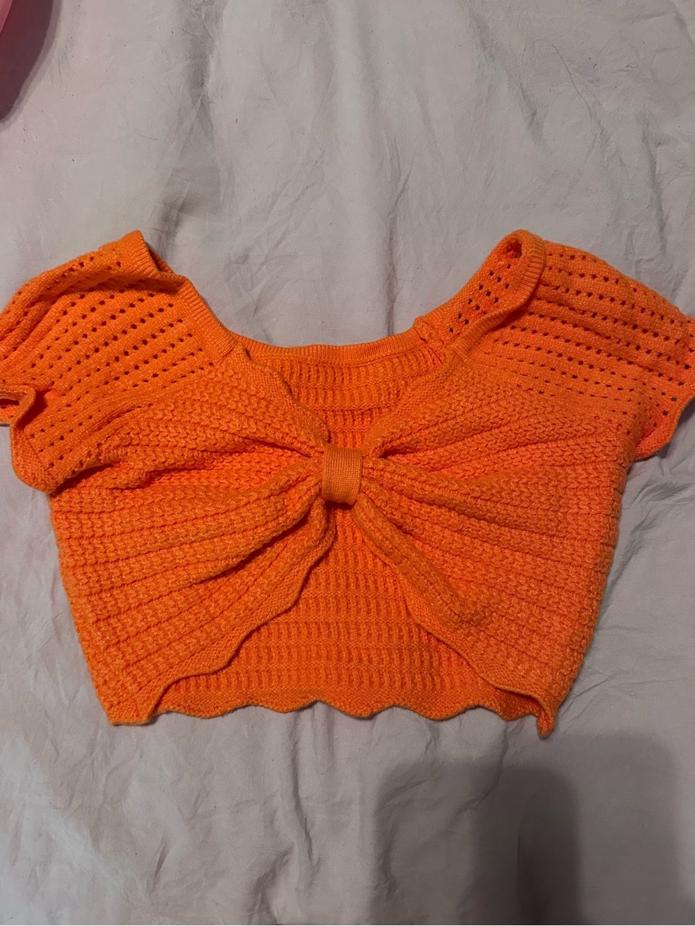 Bright Orange Knit Bow-Front Crop Top - Women